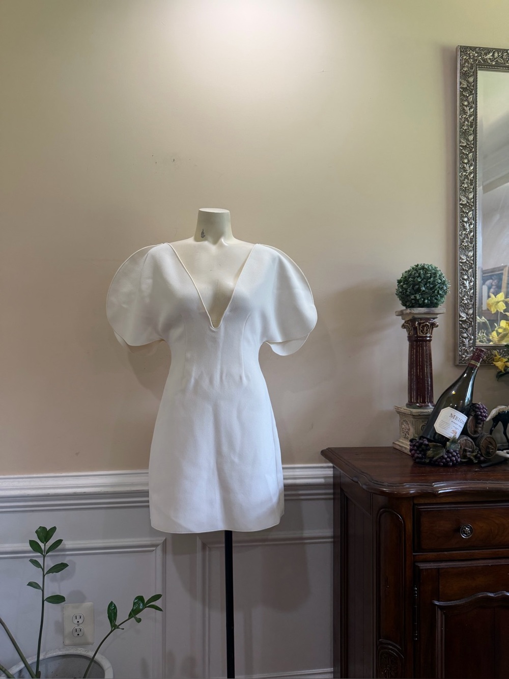 Acler White V-Neck Puff-Sleeve Mini Dress